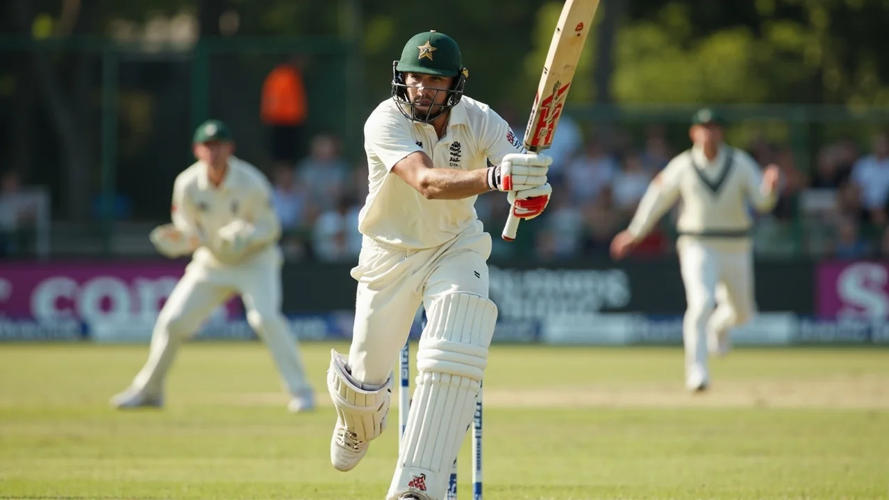 Wicketkeeper in gloves and pads crouched