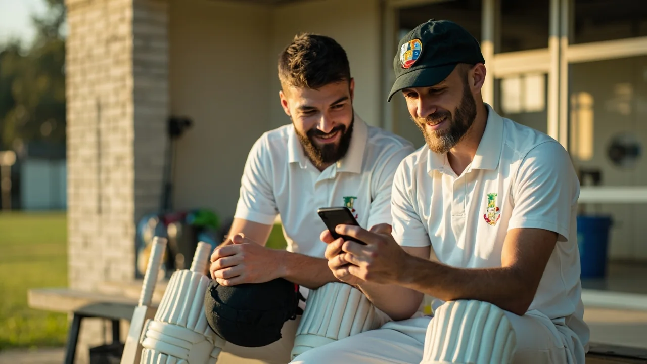 Cricket team huddled on the pitch