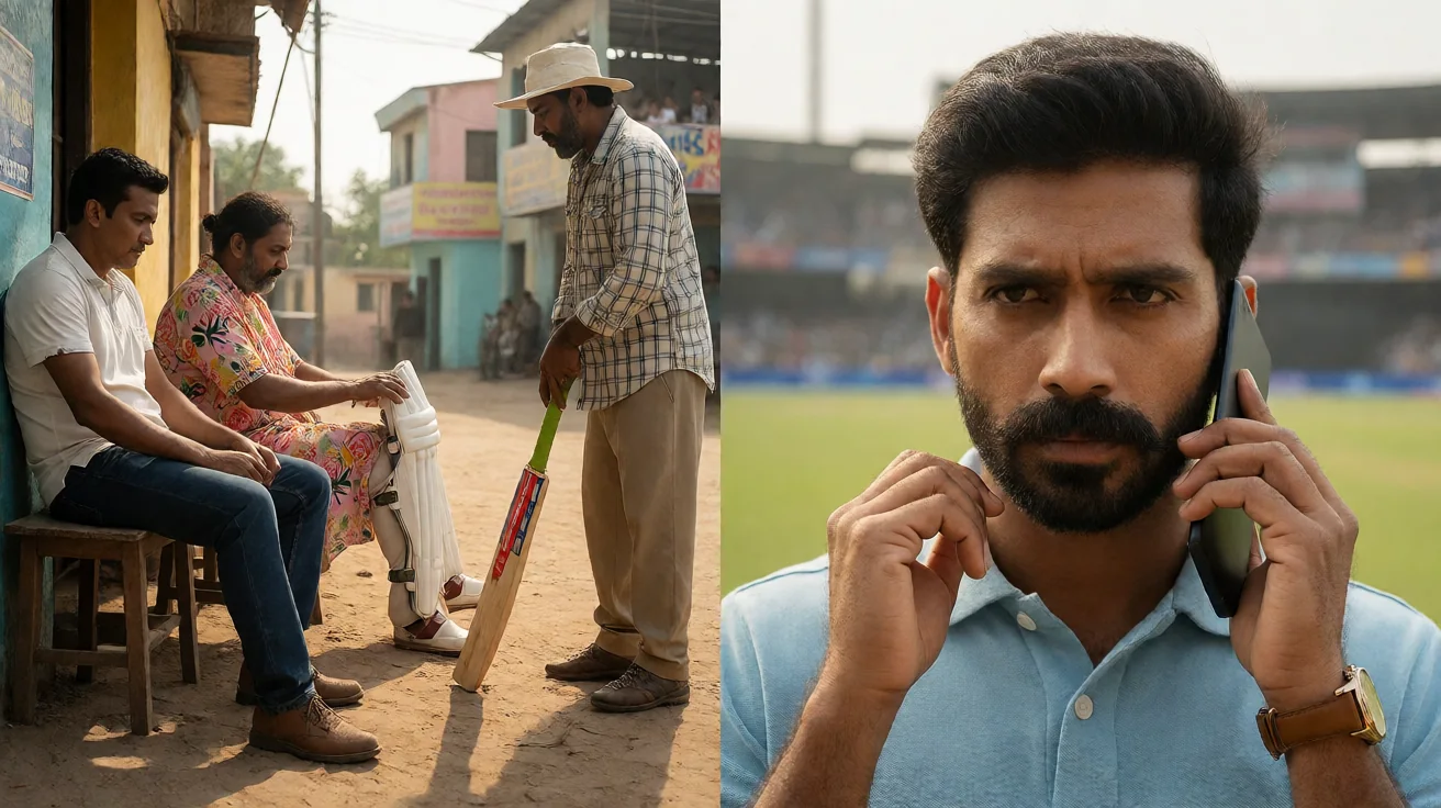 Editorial close frame of a cricket notebook and a coin at the crease, shallow depth of field and warm natural light